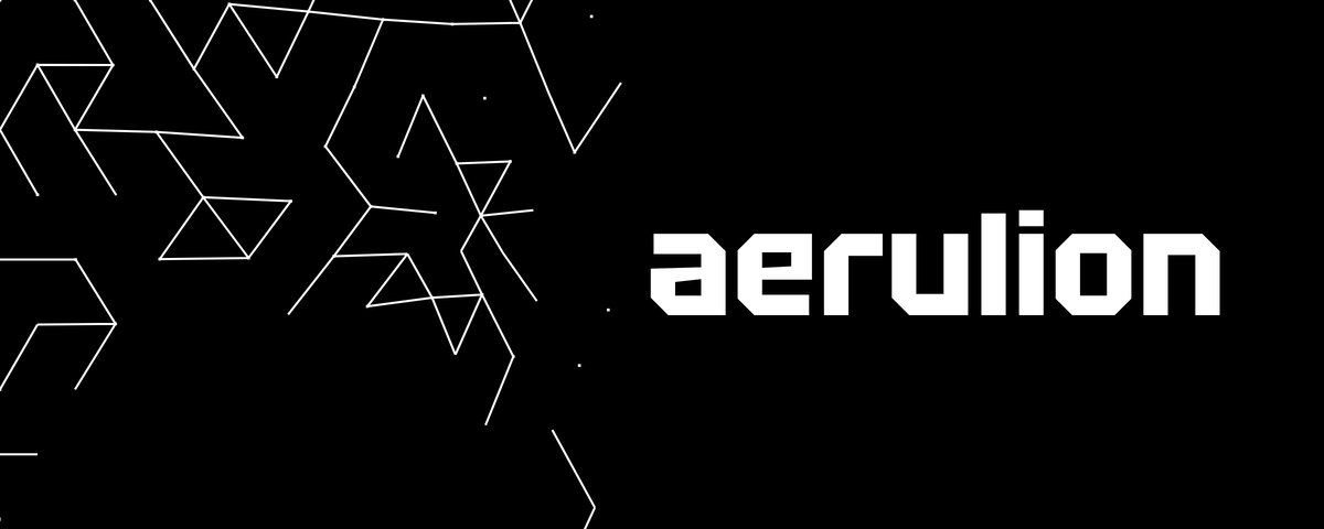 A wide black banner: the lattice field on the left, the aerulion wordmark set large on the right