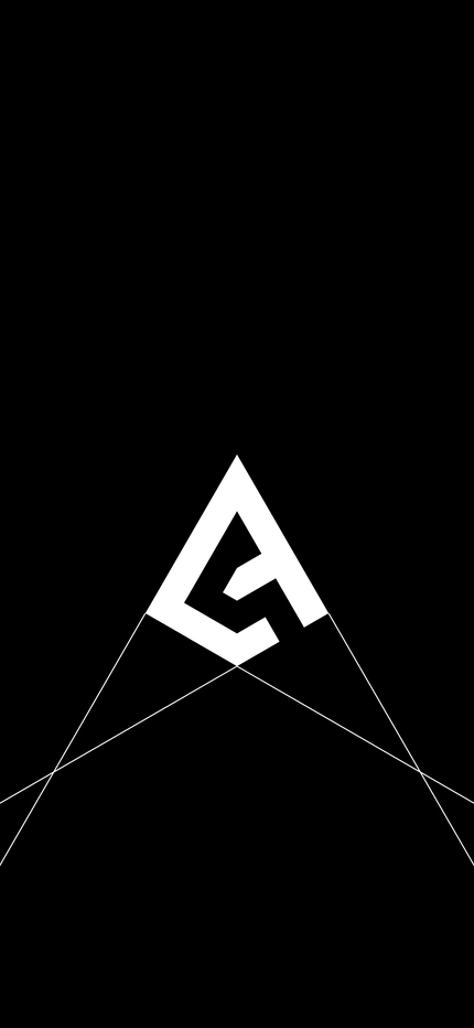 A phone wallpaper: the mark inked on black, its four outer edges carried on downward and off the sides of the screen